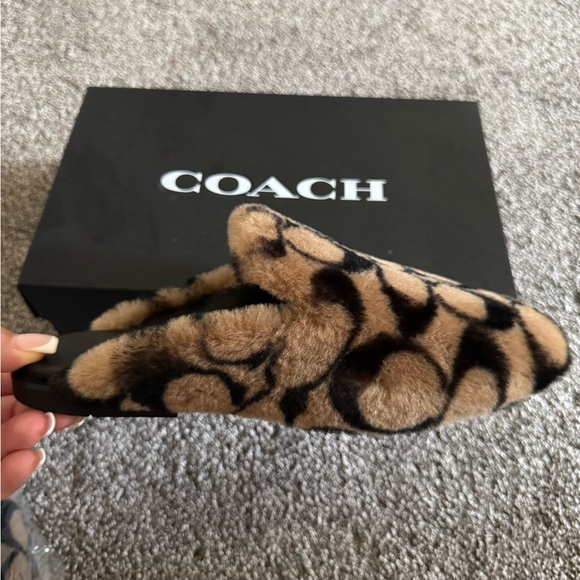 Coach Shoes - Coach Furry Shearling Slippers in Brown and Black